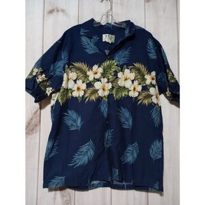 KY'S Shirt Men's Extra Large Blue Hawaiian Button Front Short Sleeve Made in the